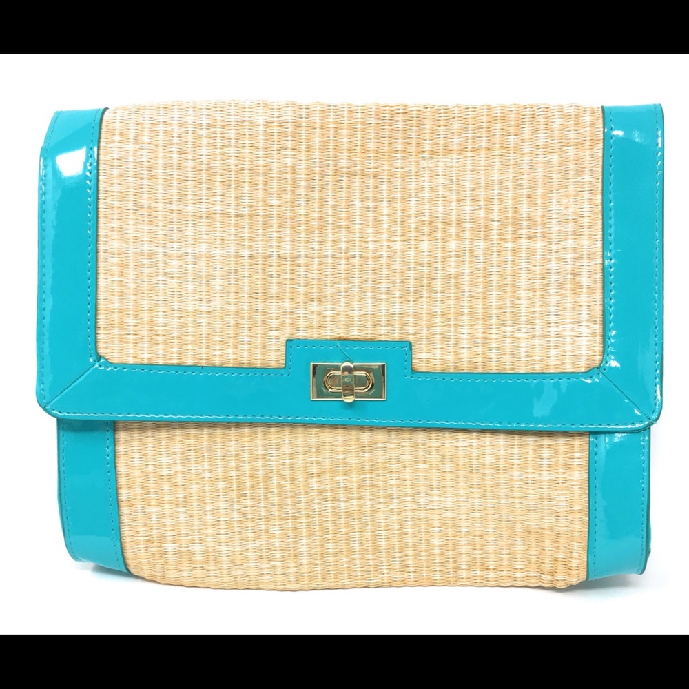 H&M Clutch Purse Straw Material & Turquoise